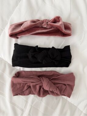 Lou Lou & Company Knot Headband Bundle of 3 Baby Girl Black Velvet Mauve Pink